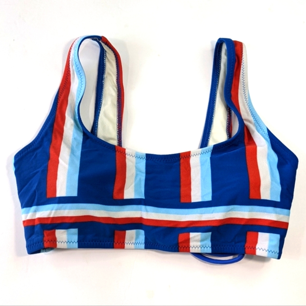 5/$18 Striped Tank Cut Scoop Neck Red White and Blue Bikini Top